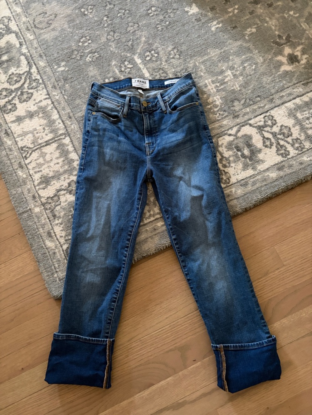 Frame Denim Women's Straight Leg Cropped Blue Jeans - Picture 4 of 9